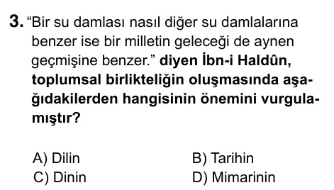 6. Sınıf Sosyal Bilgiler 2023 İOKBS Bursluluk Sınavı 3. Soru görseli