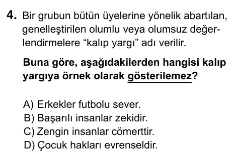 6. Sınıf Sosyal Bilgiler 2023 İOKBS Bursluluk Sınavı 4. Soru görseli