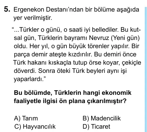 6. Sınıf Sosyal Bilgiler 2023 İOKBS Bursluluk Sınavı 5. Soru görseli