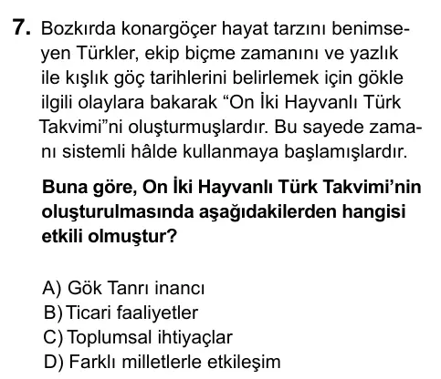 6. Sınıf Sosyal Bilgiler 2023 İOKBS Bursluluk Sınavı 7. Soru görseli