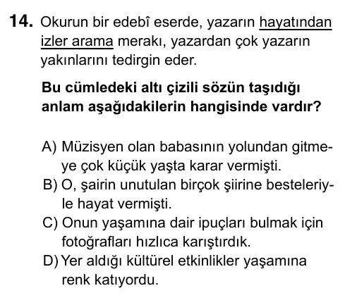 6. Sınıf Türkçe 2023 İOKBS Bursluluk Sınavı 14. Soru görseli
