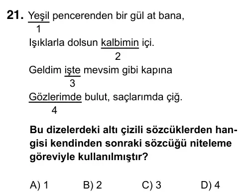 6. Sınıf Türkçe 2023 İOKBS Bursluluk Sınavı 21. Soru görseli