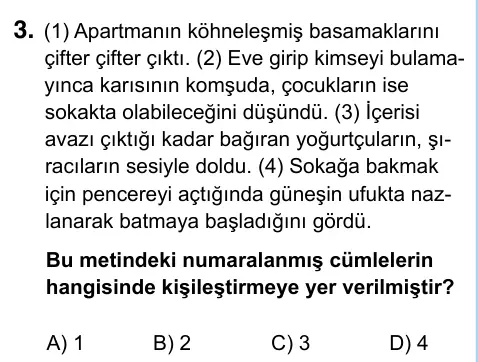 6. Sınıf Türkçe 2023 İOKBS Bursluluk Sınavı 3. Soru görseli