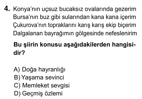 6. Sınıf Türkçe 2023 İOKBS Bursluluk Sınavı 4. Soru görseli