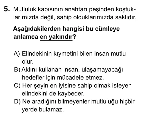 6. Sınıf Türkçe 2023 İOKBS Bursluluk Sınavı 5. Soru görseli