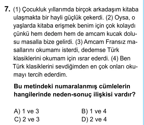 6. Sınıf Türkçe 2023 İOKBS Bursluluk Sınavı 7. Soru görseli