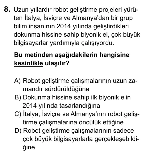 6. Sınıf Türkçe 2023 İOKBS Bursluluk Sınavı 8. Soru görseli