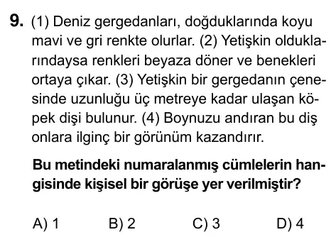 6. Sınıf Türkçe 2023 İOKBS Bursluluk Sınavı 9. Soru görseli