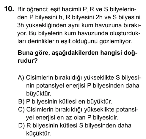 7. Sınıf Fen Bilimleri 2023 İOKBS Bursluluk Sınavı 10. Soru görseli