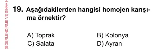 7. Sınıf Fen Bilimleri 2023 İOKBS Bursluluk Sınavı 19. Soru görseli