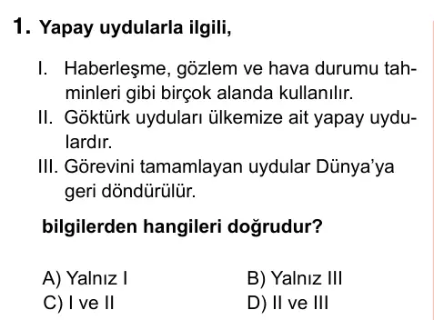 7. Sınıf Fen Bilimleri 2023 İOKBS Bursluluk Sınavı 1. Soru görseli