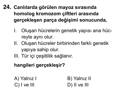 7. Sınıf Fen Bilimleri 2023 İOKBS Bursluluk Sınavı 24. Soru görseli