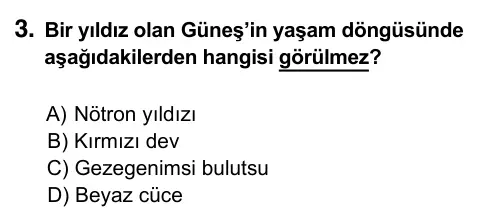 7. Sınıf Fen Bilimleri 2023 İOKBS Bursluluk Sınavı 3. Soru görseli