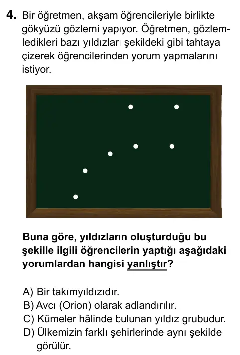 7. Sınıf Fen Bilimleri 2023 İOKBS Bursluluk Sınavı 4. Soru görseli