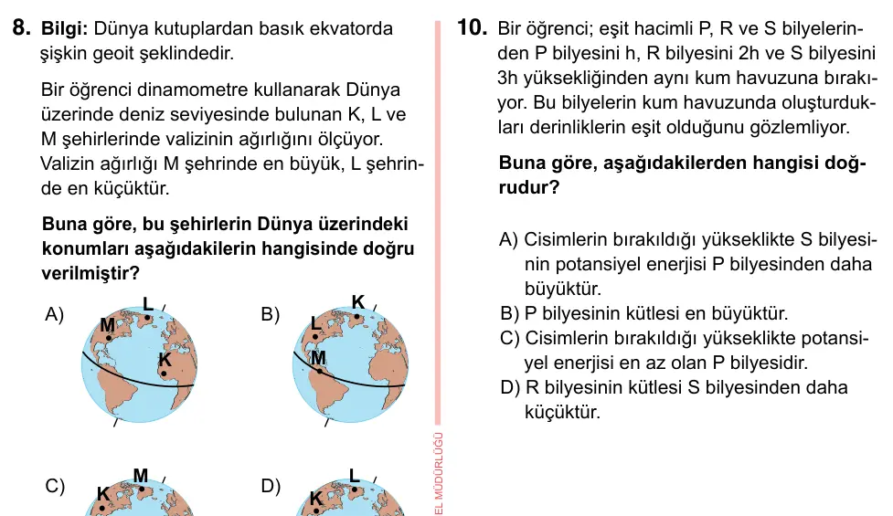 7. Sınıf Fen Bilimleri 2023 İOKBS Bursluluk Sınavı 8. Soru görseli