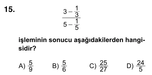 7. Sınıf Matematik 2023 İOKBS Bursluluk Sınavı 15. Soru görseli