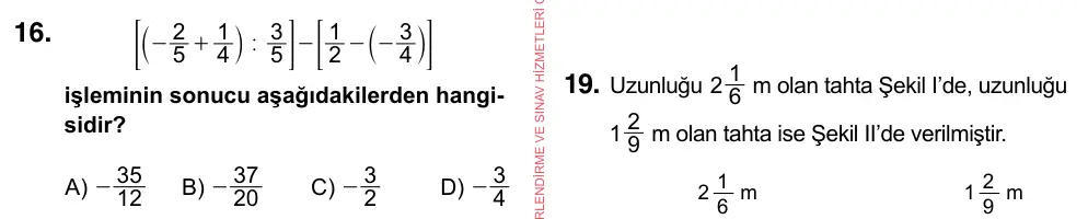 7. Sınıf Matematik 2023 İOKBS Bursluluk Sınavı 16. Soru görseli