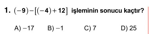 7. Sınıf Matematik 2023 İOKBS Bursluluk Sınavı 1. Soru görseli