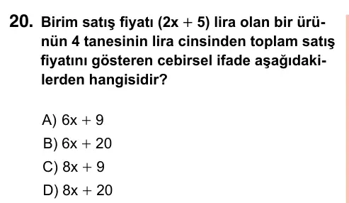7. Sınıf Matematik 2023 İOKBS Bursluluk Sınavı 20. Soru görseli