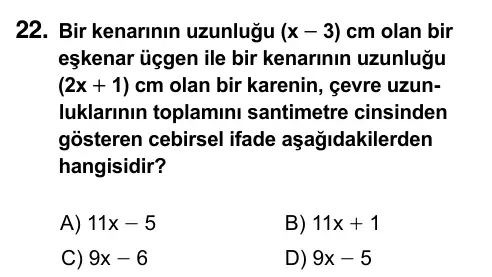 7. Sınıf Matematik 2023 İOKBS Bursluluk Sınavı 22. Soru görseli