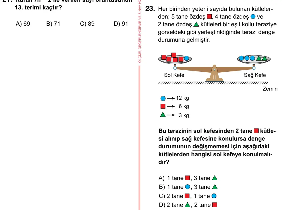 7. Sınıf Matematik 2023 İOKBS Bursluluk Sınavı 23. Soru görseli