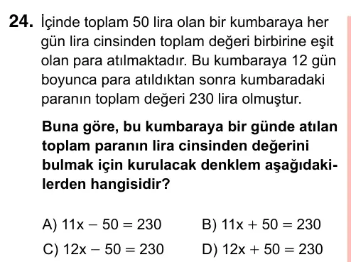 7. Sınıf Matematik 2023 İOKBS Bursluluk Sınavı 24. Soru görseli