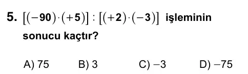 7. Sınıf Matematik 2023 İOKBS Bursluluk Sınavı 5. Soru görseli (1/2)