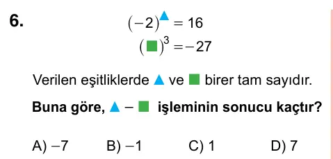 7. Sınıf Matematik 2023 İOKBS Bursluluk Sınavı 6. Soru görseli