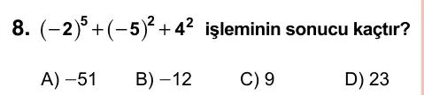 7. Sınıf Matematik 2023 İOKBS Bursluluk Sınavı 8. Soru görseli
