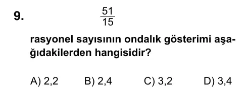 7. Sınıf Matematik 2023 İOKBS Bursluluk Sınavı 9. Soru görseli