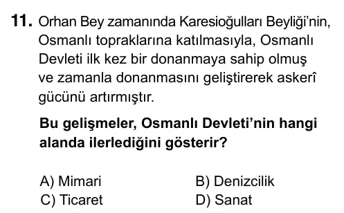 7. Sınıf Sosyal Bilgiler 2023 İOKBS Bursluluk Sınavı 11. Soru görseli