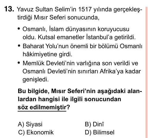 7. Sınıf Sosyal Bilgiler 2023 İOKBS Bursluluk Sınavı 13. Soru görseli