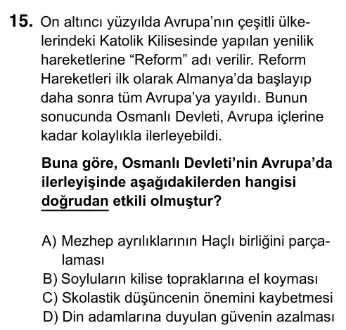 7. Sınıf Sosyal Bilgiler 2023 İOKBS Bursluluk Sınavı 15. Soru görseli