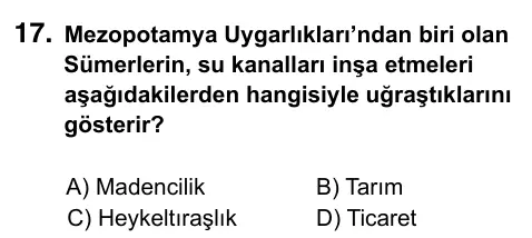7. Sınıf Sosyal Bilgiler 2023 İOKBS Bursluluk Sınavı 17. Soru görseli