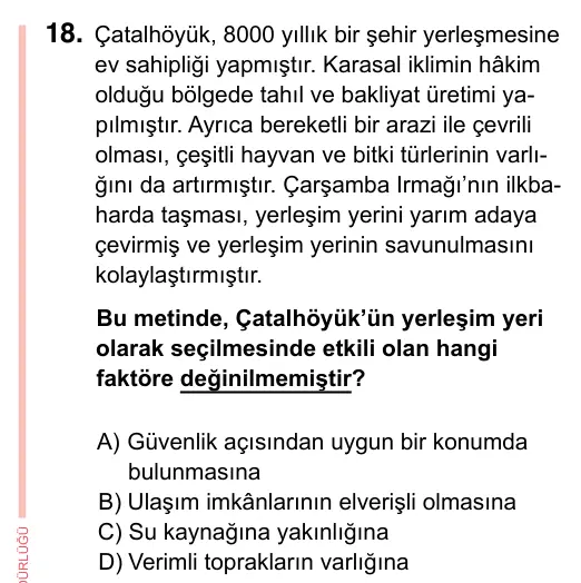 7. Sınıf Sosyal Bilgiler 2023 İOKBS Bursluluk Sınavı 18. Soru görseli