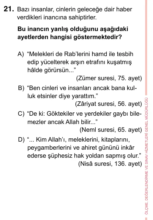 7. Sınıf Sosyal Bilgiler 2023 İOKBS Bursluluk Sınavı 21. Soru görseli