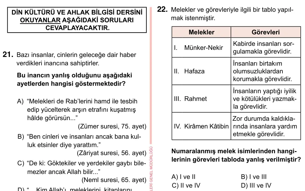 7. Sınıf Sosyal Bilgiler 2023 İOKBS Bursluluk Sınavı 22. Soru görseli