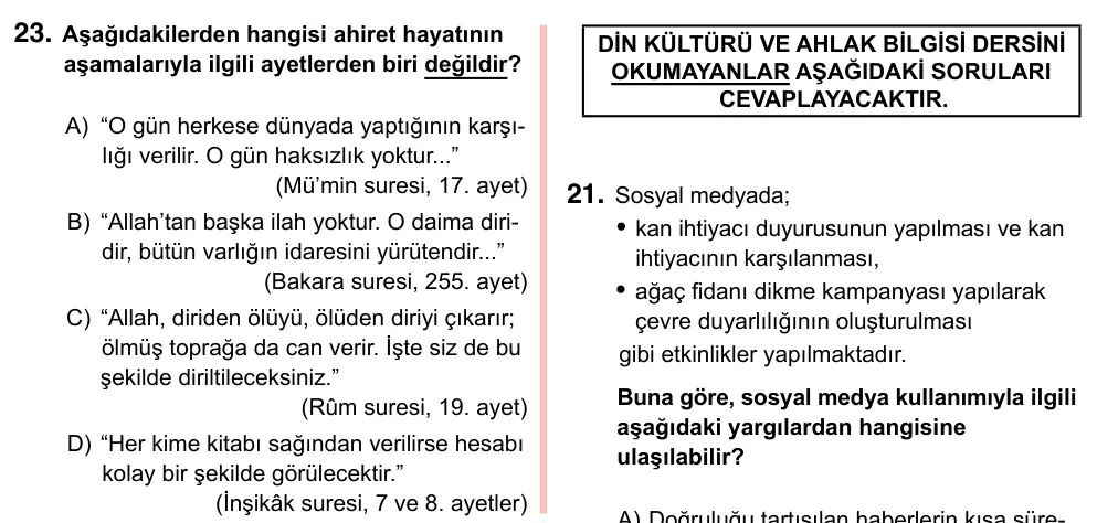 7. Sınıf Sosyal Bilgiler 2023 İOKBS Bursluluk Sınavı 23. Soru görseli