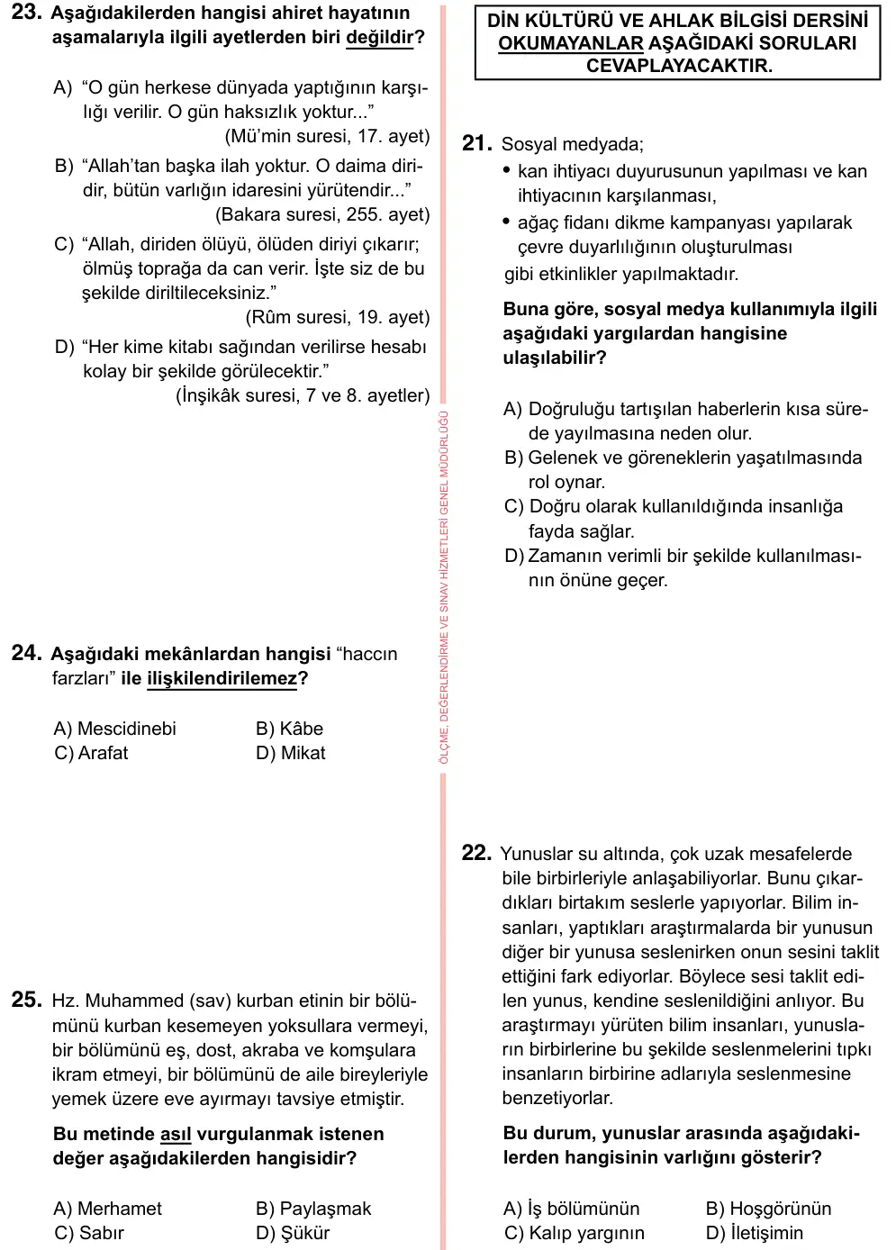 7. Sınıf Sosyal Bilgiler 2023 İOKBS Bursluluk Sınavı 25. Soru görseli (1/3)