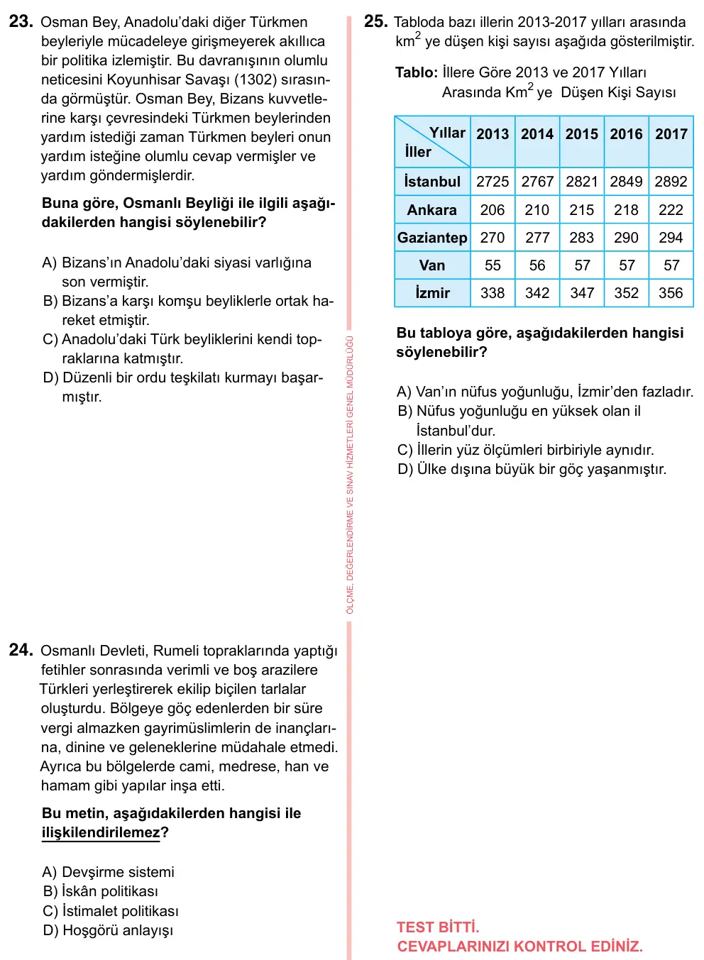 7. Sınıf Sosyal Bilgiler 2023 İOKBS Bursluluk Sınavı 25. Soru görseli (2/3)
