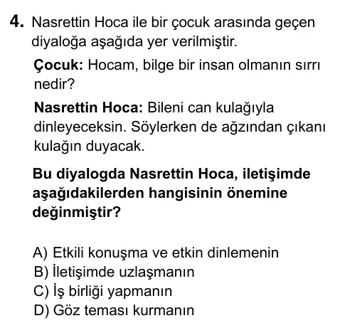 7. Sınıf Sosyal Bilgiler 2023 İOKBS Bursluluk Sınavı 4. Soru görseli