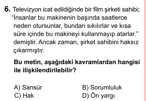 7. Sınıf Sosyal Bilgiler 2023 İOKBS Bursluluk Sınavı 6. Soru görseli