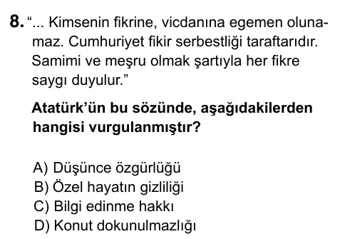7. Sınıf Sosyal Bilgiler 2023 İOKBS Bursluluk Sınavı 8. Soru görseli