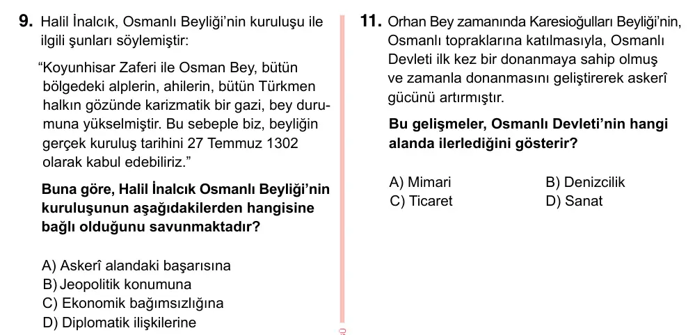 7. Sınıf Sosyal Bilgiler 2023 İOKBS Bursluluk Sınavı 9. Soru görseli