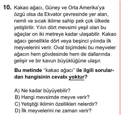 7. Sınıf Türkçe 2023 İOKBS Bursluluk Sınavı 10. Soru görseli