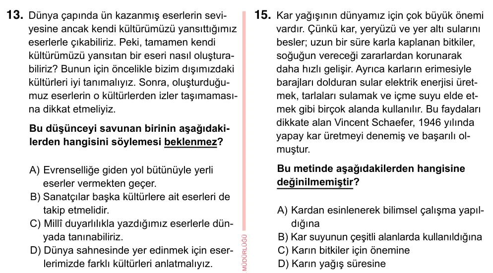 7. Sınıf Türkçe 2023 İOKBS Bursluluk Sınavı 13. Soru görseli