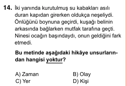 7. Sınıf Türkçe 2023 İOKBS Bursluluk Sınavı 14. Soru görseli