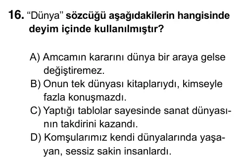 7. Sınıf Türkçe 2023 İOKBS Bursluluk Sınavı 16. Soru görseli