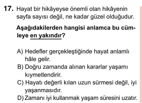 7. Sınıf Türkçe 2023 İOKBS Bursluluk Sınavı 17. Soru görseli