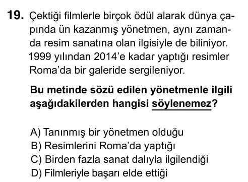 7. Sınıf Türkçe 2023 İOKBS Bursluluk Sınavı 19. Soru görseli